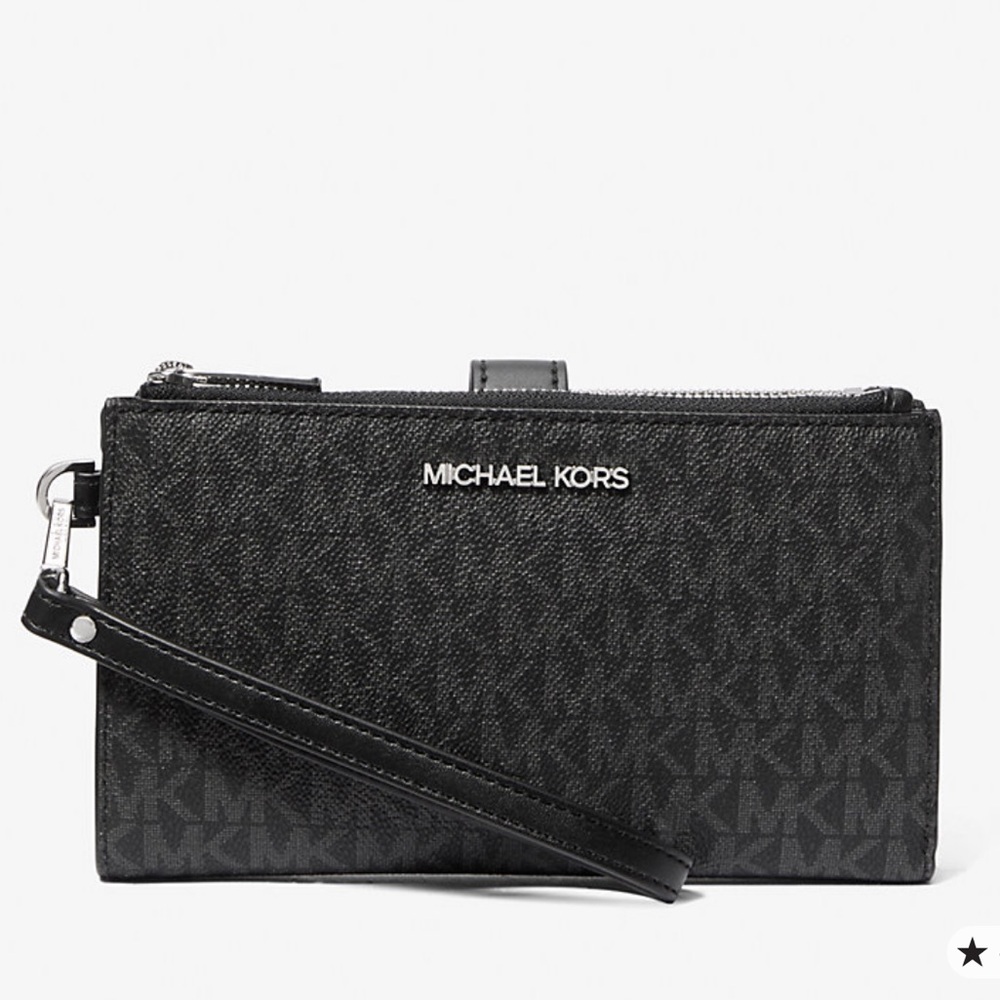 MICHAEL KORS Jet Set Travel Lg Logo Double Zip Smartphone Wristlet Wallet
Black